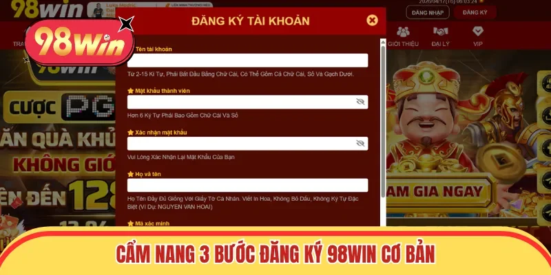 Cẩm nang 3 bước đăng ký 98win cơ bản